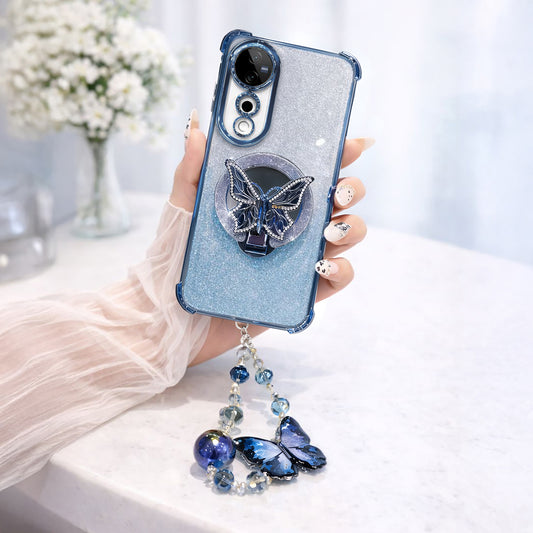 Vivo V40 Pro 5G Shockproof Butterfly Stand Case with Charm Strap