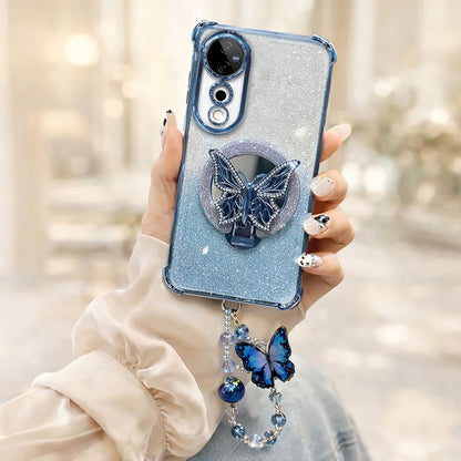 Vivo V40 Pro 5G Shockproof Butterfly Stand Case with Charm Strap