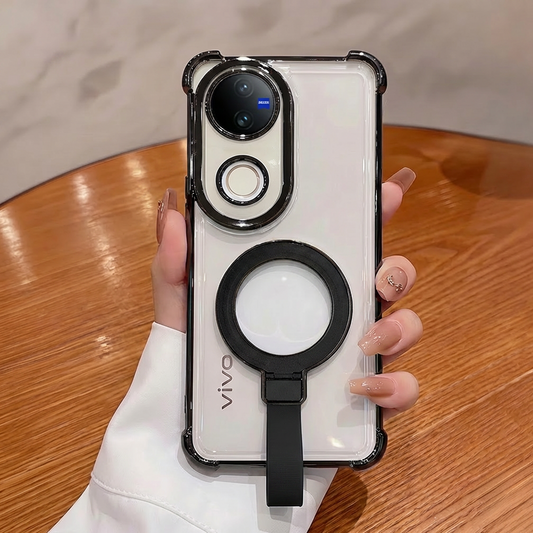 Vivo V50 5G Premium Airbag Case With Magnetic Ring Stand & Silicone Grip Strap