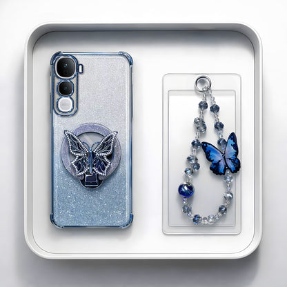 Vivo Y400 Pro 5G Shockproof Butterfly Stand Case with Charm Strap