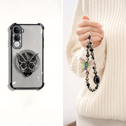 Vivo Y400 Pro 5G Shockproof Butterfly Stand Case with Charm Strap