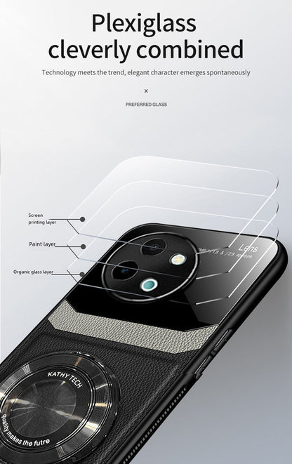 Vivo Y58 5G Original Luxury Leather Lens Magnifier Ring Stand Case