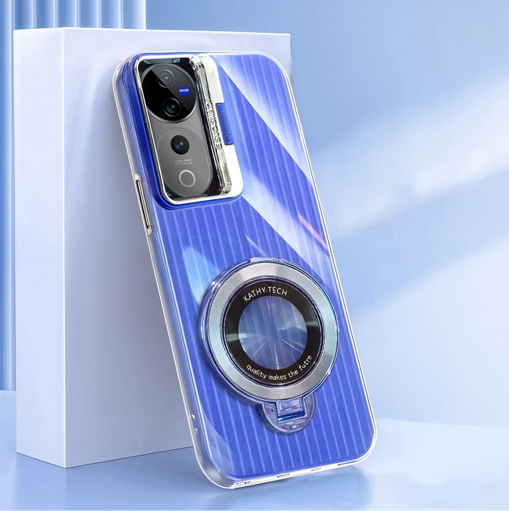 Vivo V40 Pro 5G Luxury Dual Layer Hybrid Camera Magnifier Ring Stand Case