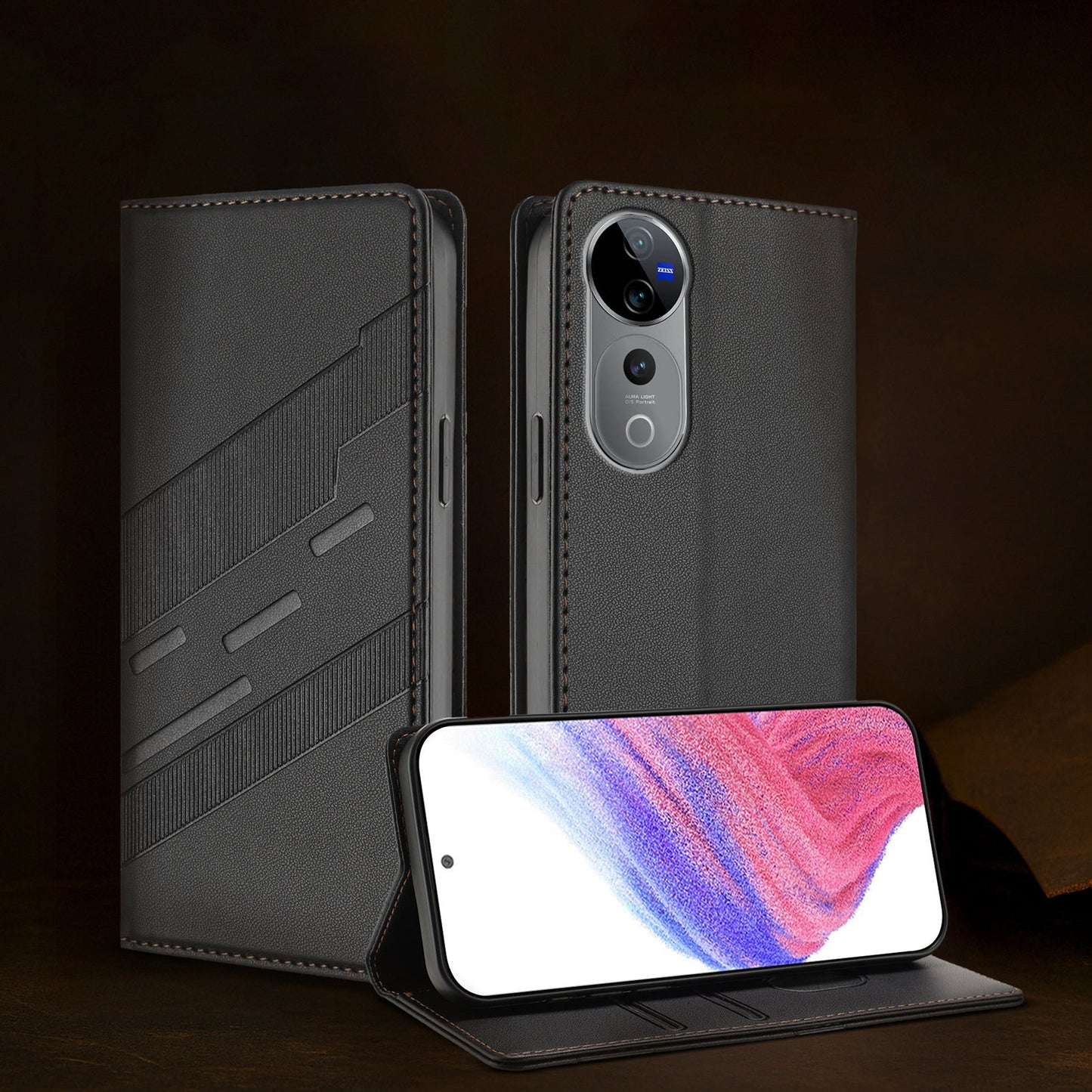 Vivo V40 Pro 5G Magnetic Embossed Multi-Functional Wallet Retro PU Leather Flip Case