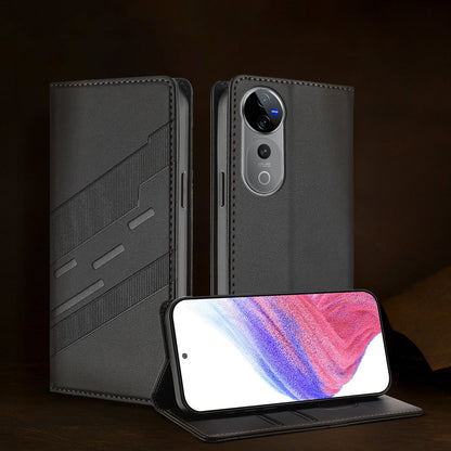 Vivo V40 Pro 5G Magnetic Embossed Multi-Functional Wallet Retro PU Leather Flip Case