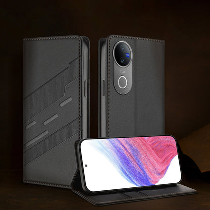 Vivo V50 5G Magnetic Embossed Multi-Functional Wallet Retro PU Leather Flip Case