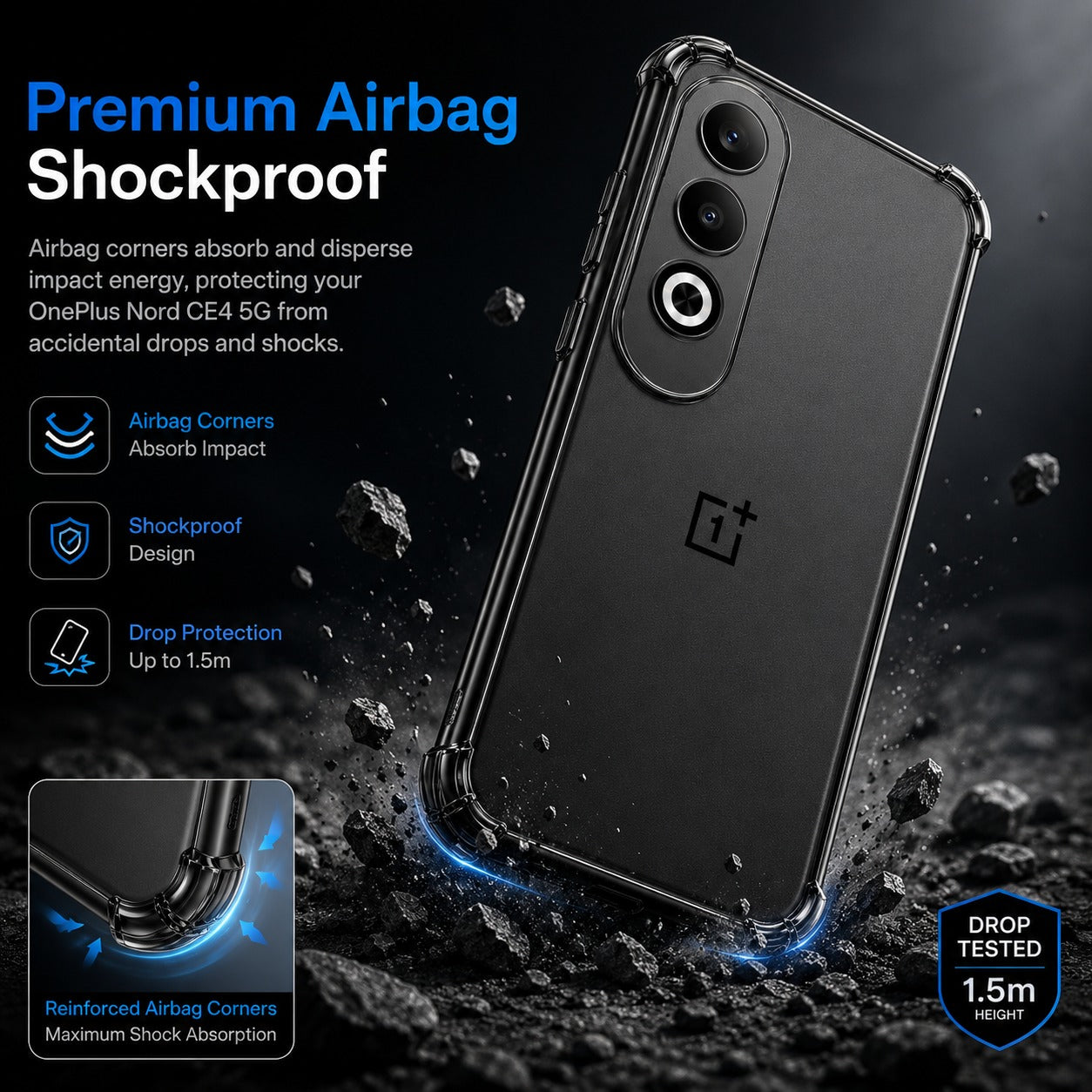 OnePlus Nord CE4 5G Transparent Shockproof Case With Airbag Corners