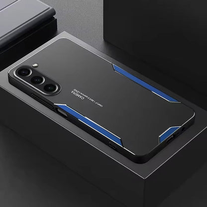 Black phone case with blue accents on a dark surface