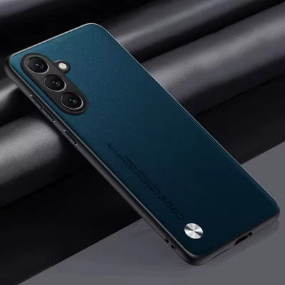 Blue phone case on a dark background