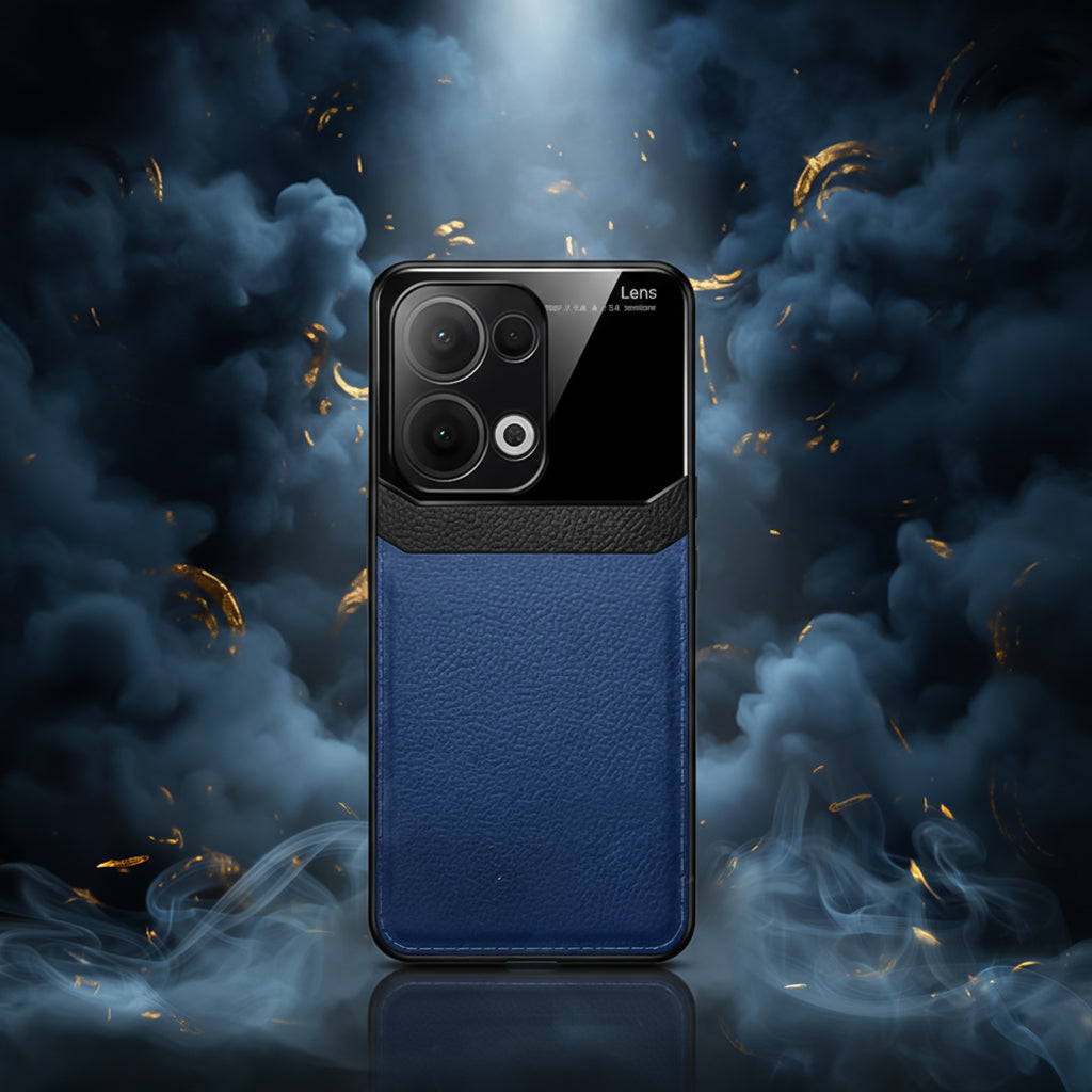 Oppo Reno 13 5G Blue phone case with black accents on a dark, smoky background