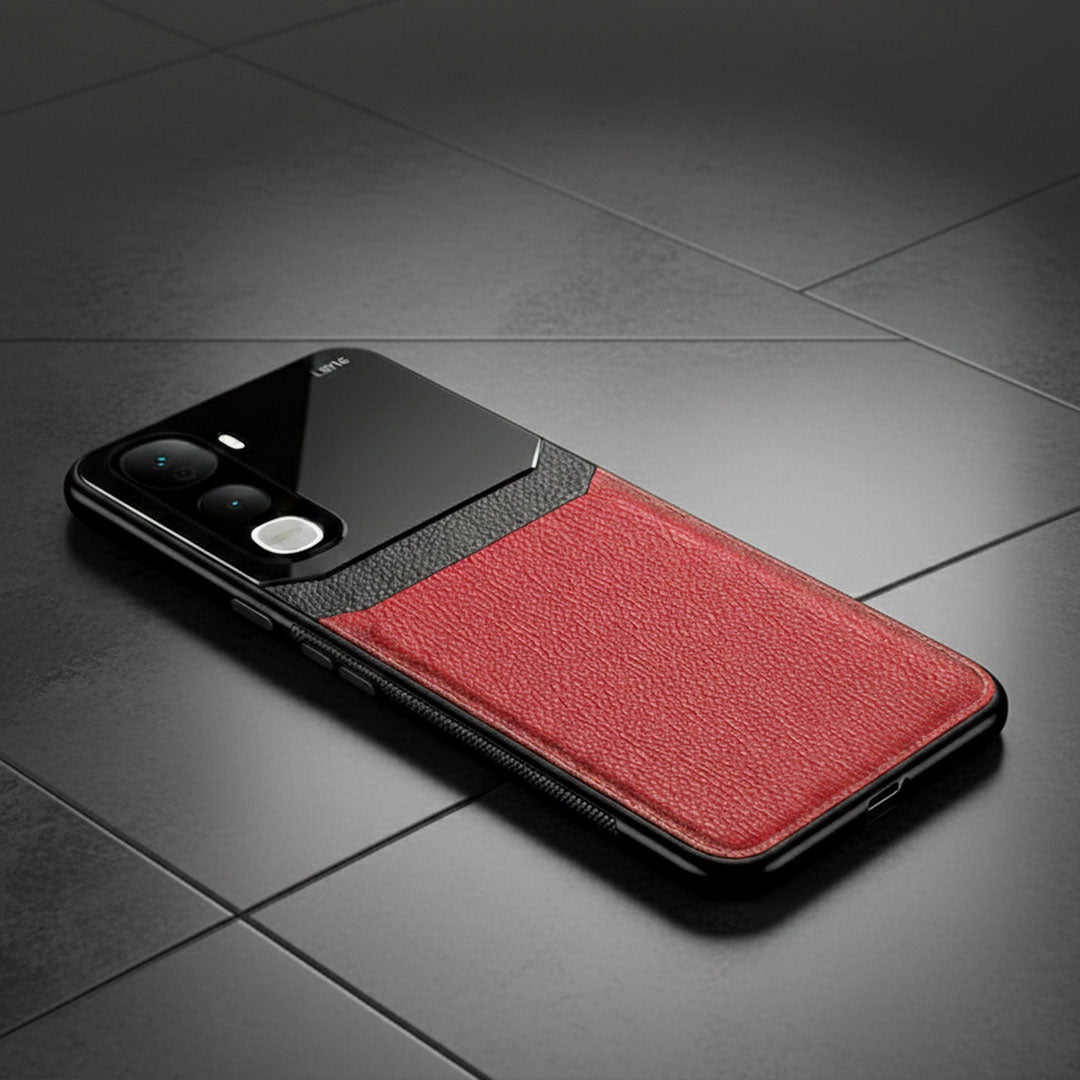 Vivo Y400 Pro 5G Phone case with black and red design on a dark tiled surface