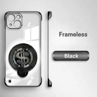 Black phone case with dollar sign design on a gray background