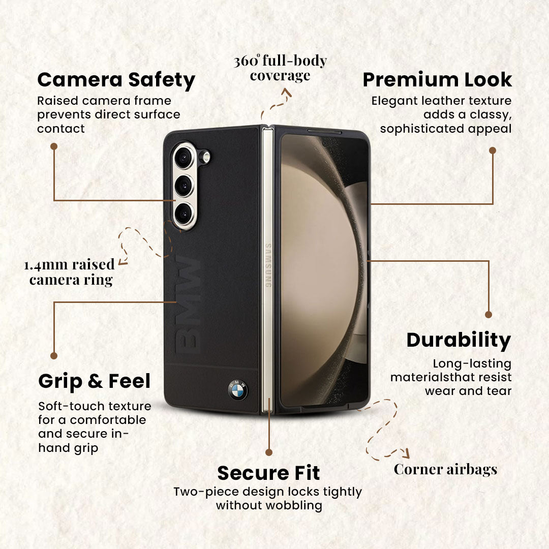 Phone case with features highlighted on a beige background