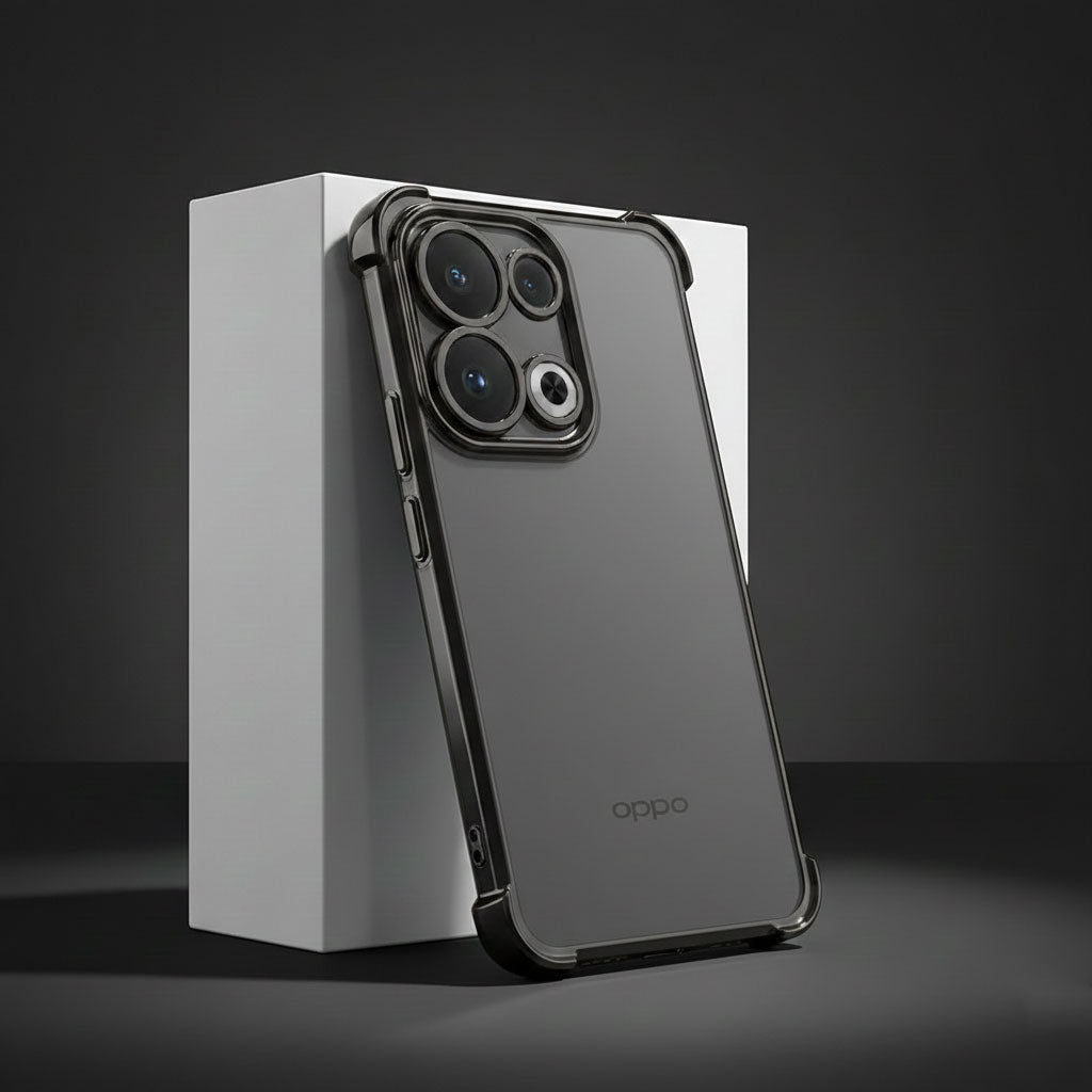 Oppo Reno 13 5G Smartphone with a clear case on a dark background