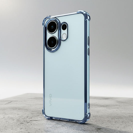 Vivo V60 5G Clear phone case with blue accents on a gray surface