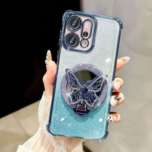 Oppo Reno14 5G Luxury Shimmer Mirror Butterfly Back Shockproof Airbag Case