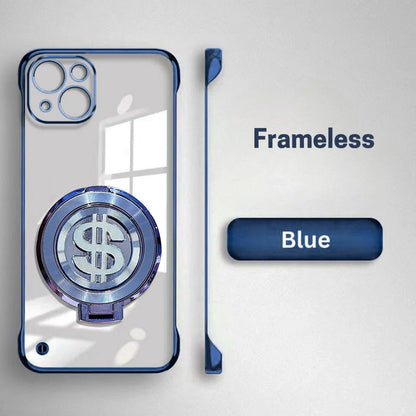 Blue phone case with dollar sign design on a white background