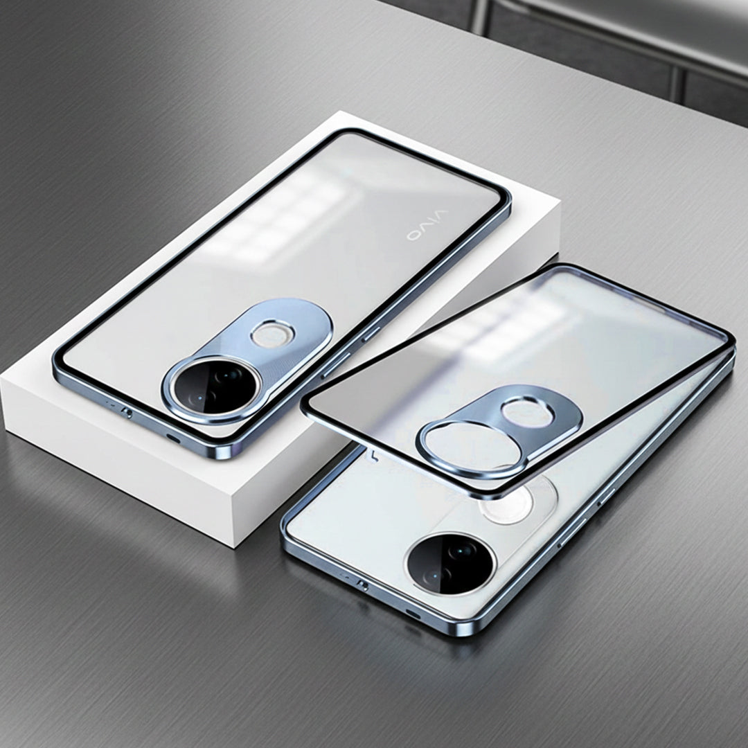 Vivo V50 5G Aluminium Metal Bumper Shield Transparent Back Case